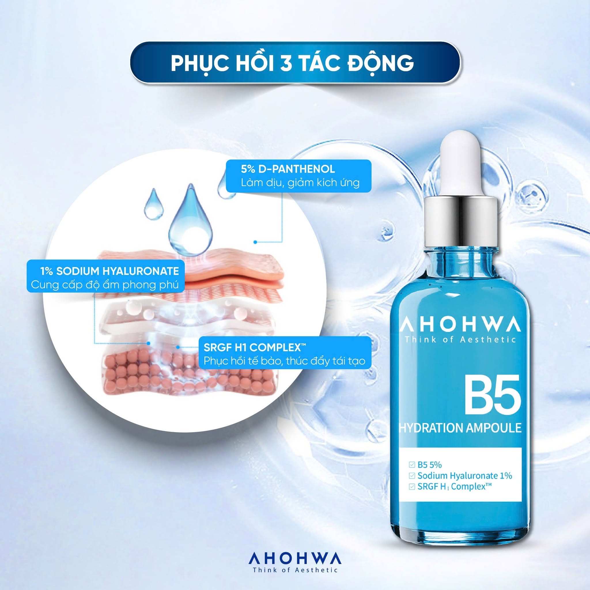 Tinh chất ampoule B5 cấp ẩm phục hồi da Ahohwa Hydration Ampoule B5