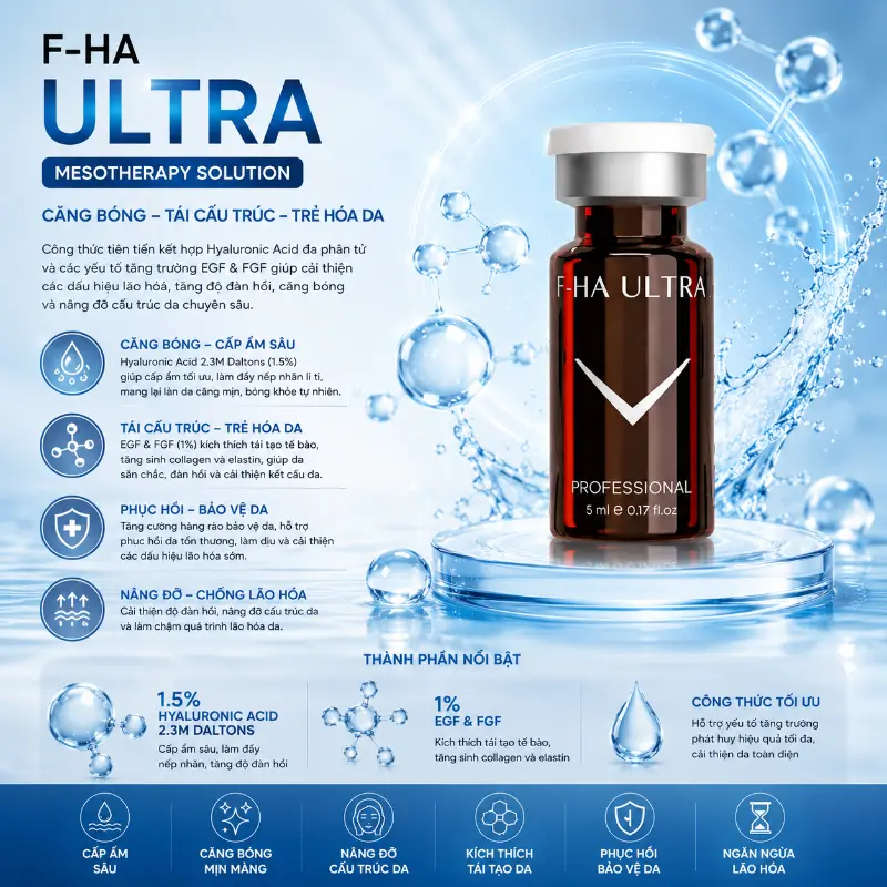 Tinh chất căng bóng, phục hồi, trẻ hóa da F-HA ULTRA 1 lọ 5ml