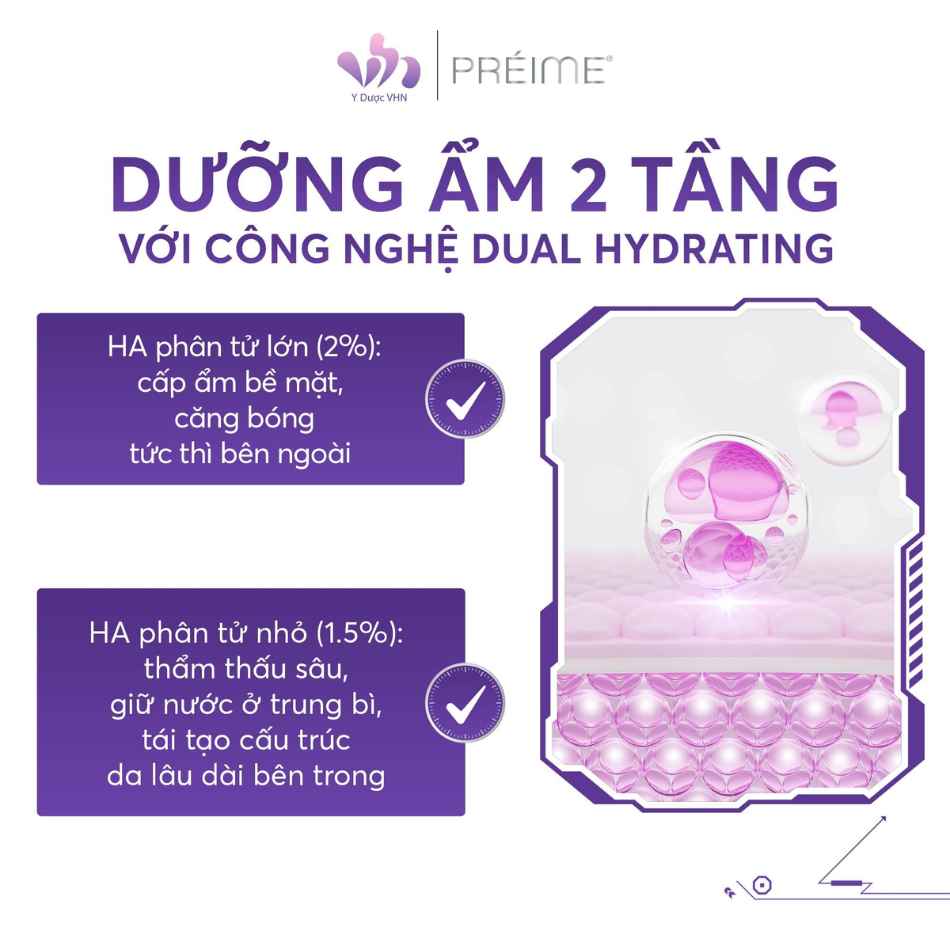 Dung dịch cấp ẩm chuyên sâu căng bóng da Préime DermaCeuticals HA 3.5 Dual Hydrating Solution