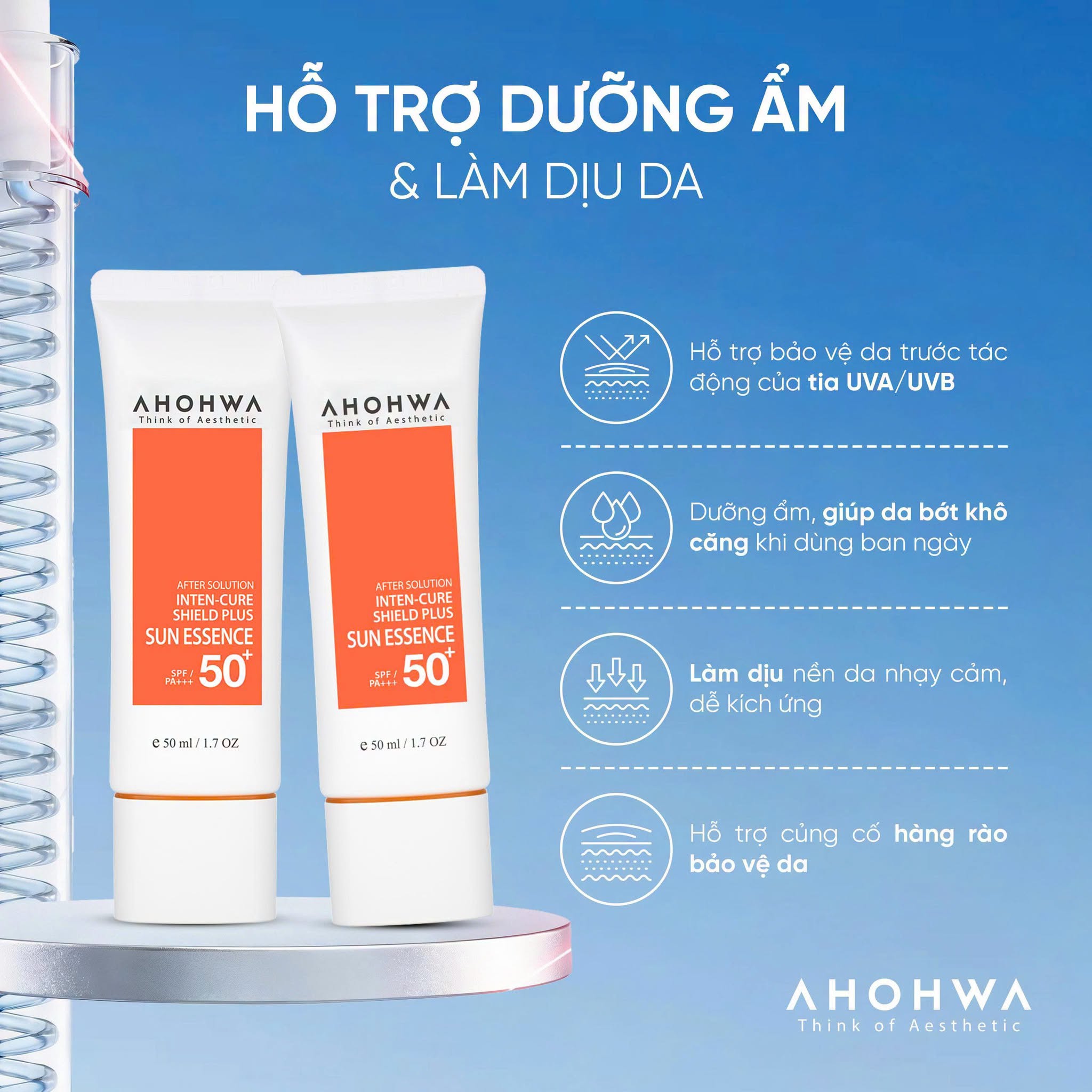 Tinh chất chống nắng vật lý lai hóa học Ahohwa After Solution Inten-Cure Shield Plus Sun Essence SPF50+/Pa+++
