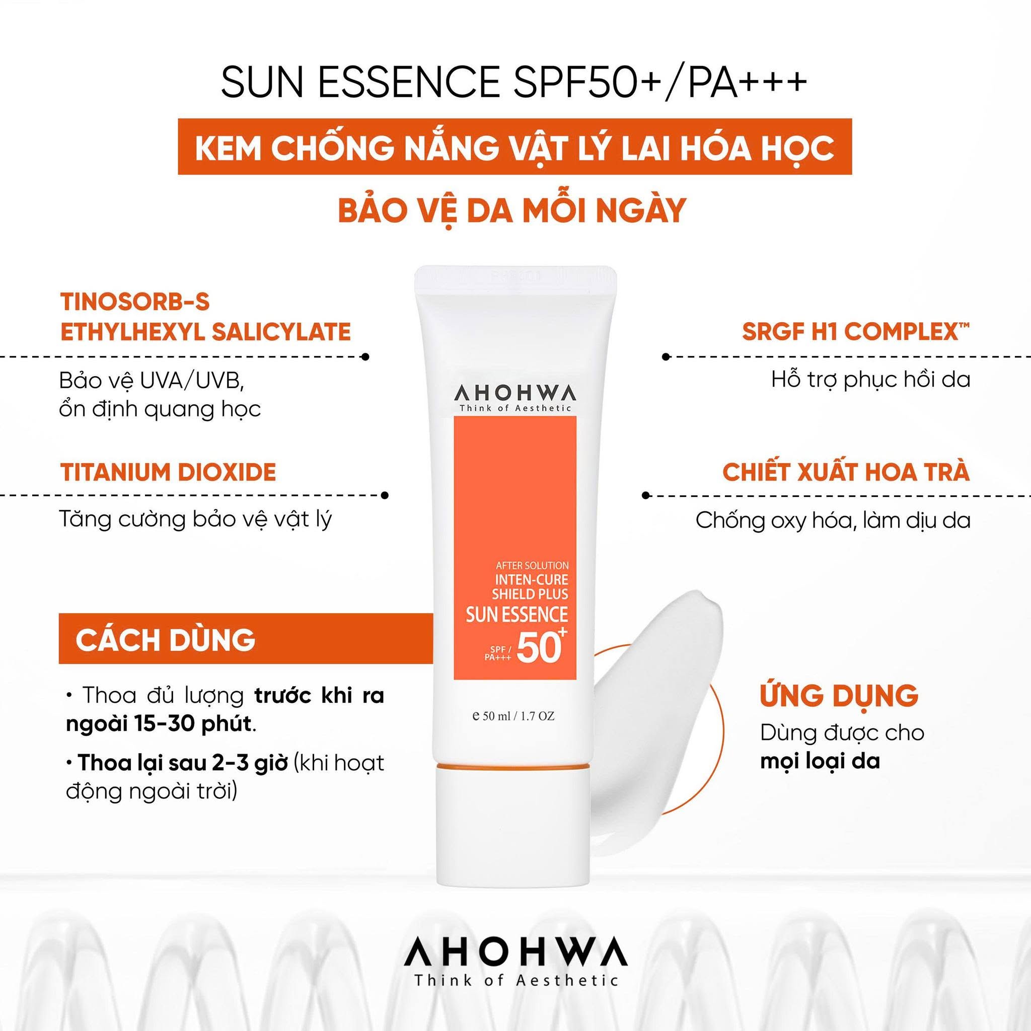 Tinh chất chống nắng vật lý lai hóa học Ahohwa After Solution Inten-Cure Shield Plus Sun Essence SPF50+/Pa+++