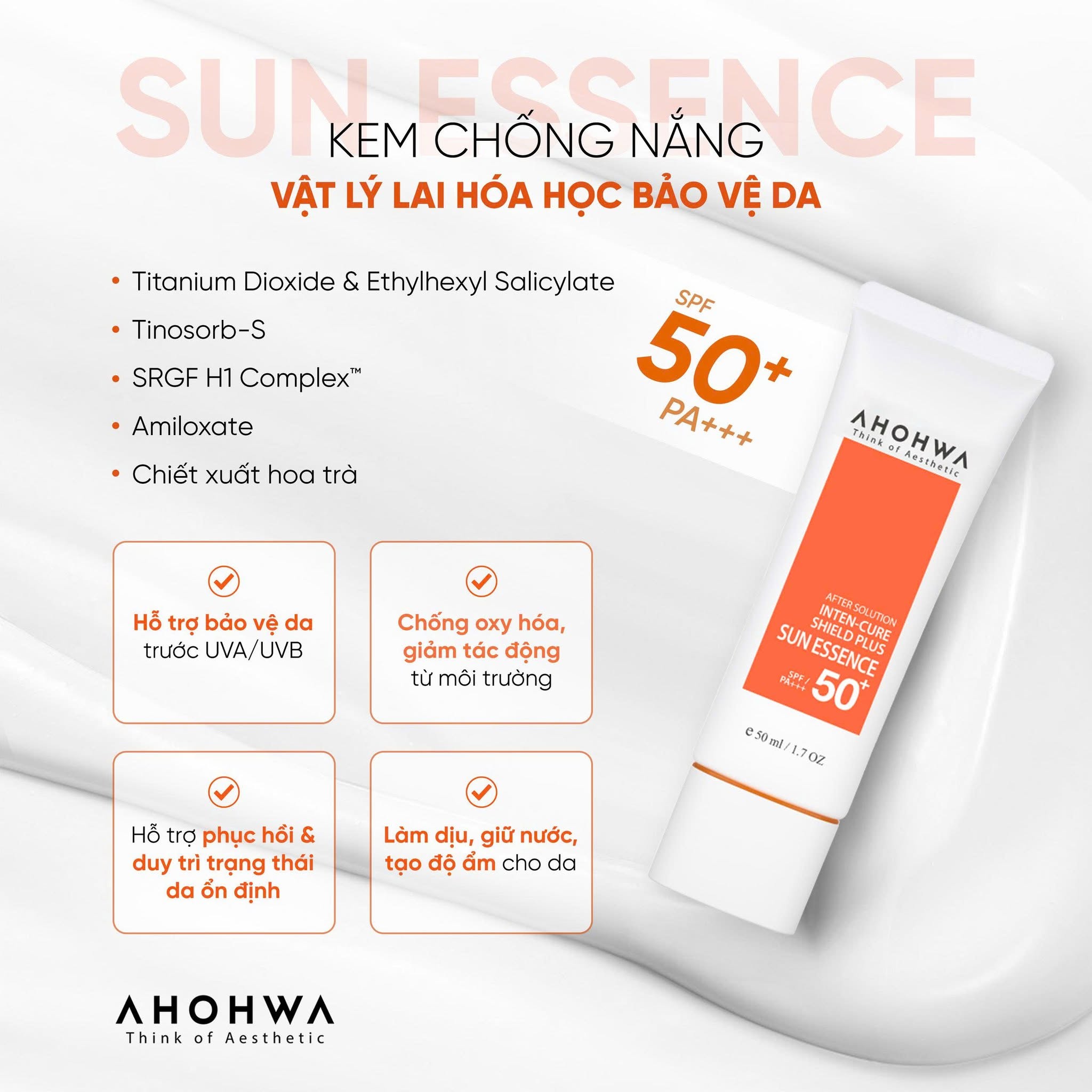 Tinh chất chống nắng vật lý lai hóa học Ahohwa After Solution Inten-Cure Shield Plus Sun Essence SPF50+/Pa+++