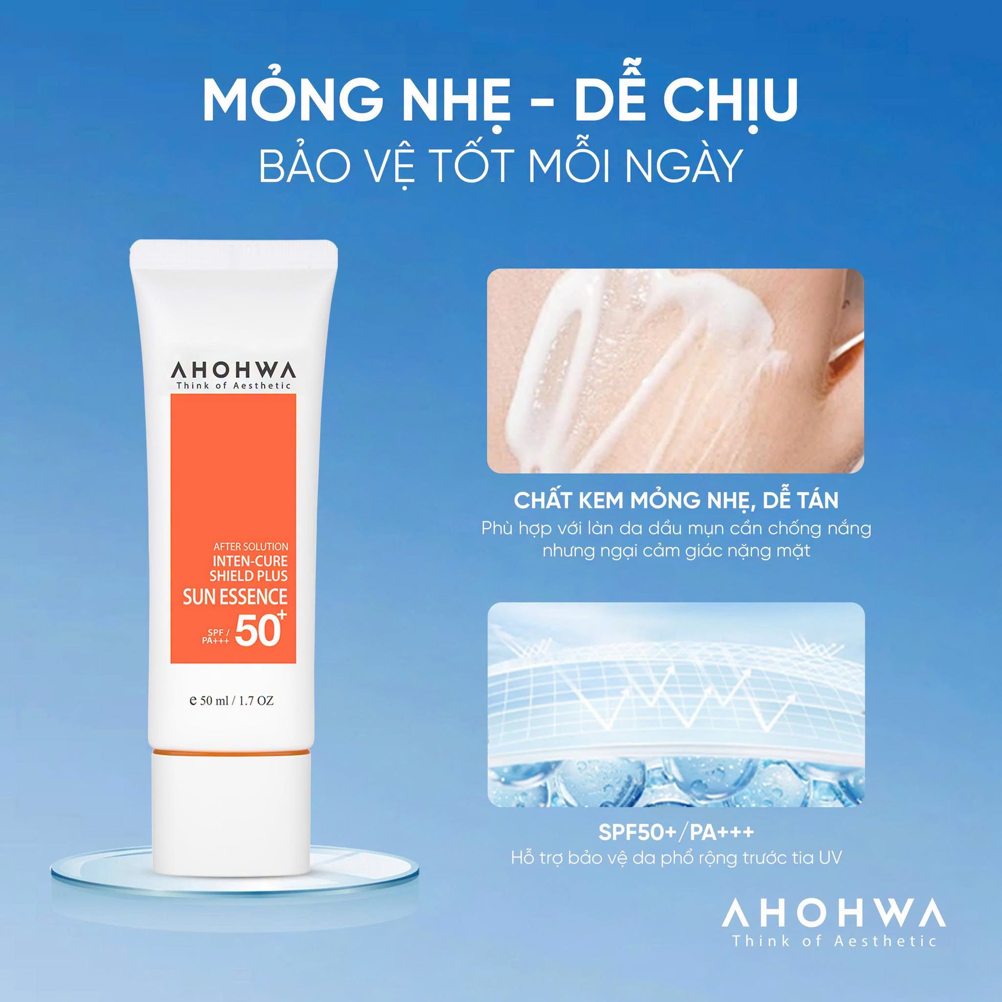 Tinh chất chống nắng vật lý lai hóa học Ahohwa After Solution Inten-Cure Shield Plus Sun Essence SPF50+/Pa+++