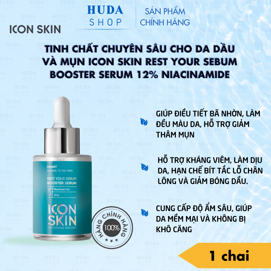Tinh chất chuyên sâu cho da dầu và mụn Icon Skin Rest Your Sebum Booster Serum 12% Niacinamide