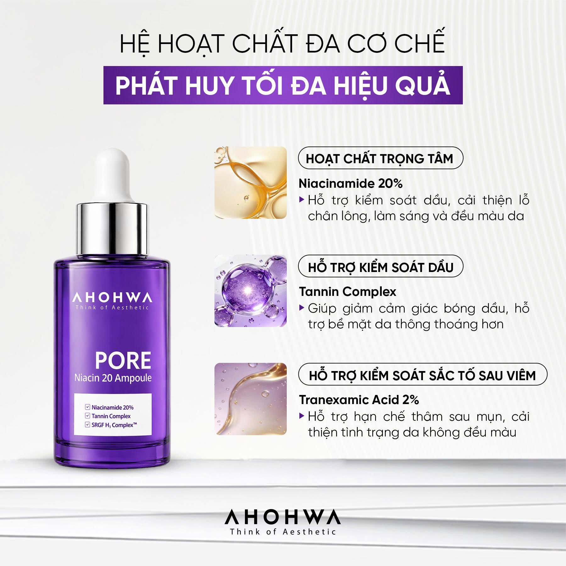 Tinh chất dưỡng trắng se khít lỗ chân lông Ahohwa Pore Niacin 20 Ampoule