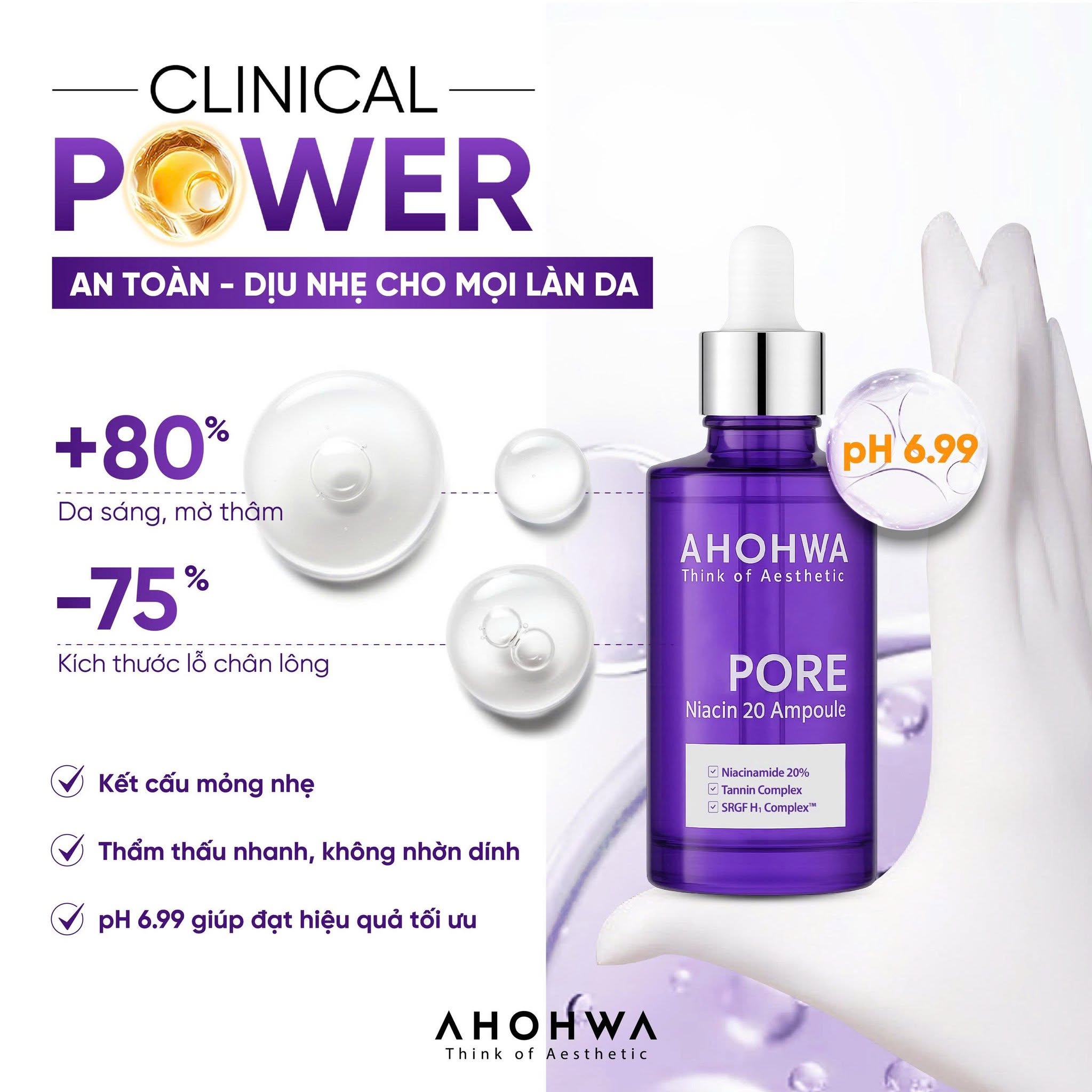 Tinh chất dưỡng trắng se khít lỗ chân lông Ahohwa Pore Niacin 20 Ampoule