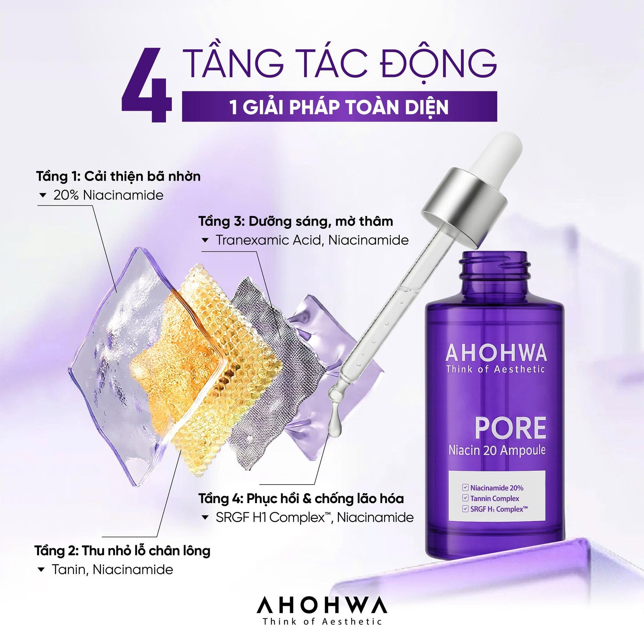 Tinh chất dưỡng trắng se khít lỗ chân lông Ahohwa Pore Niacin 20 Ampoule
