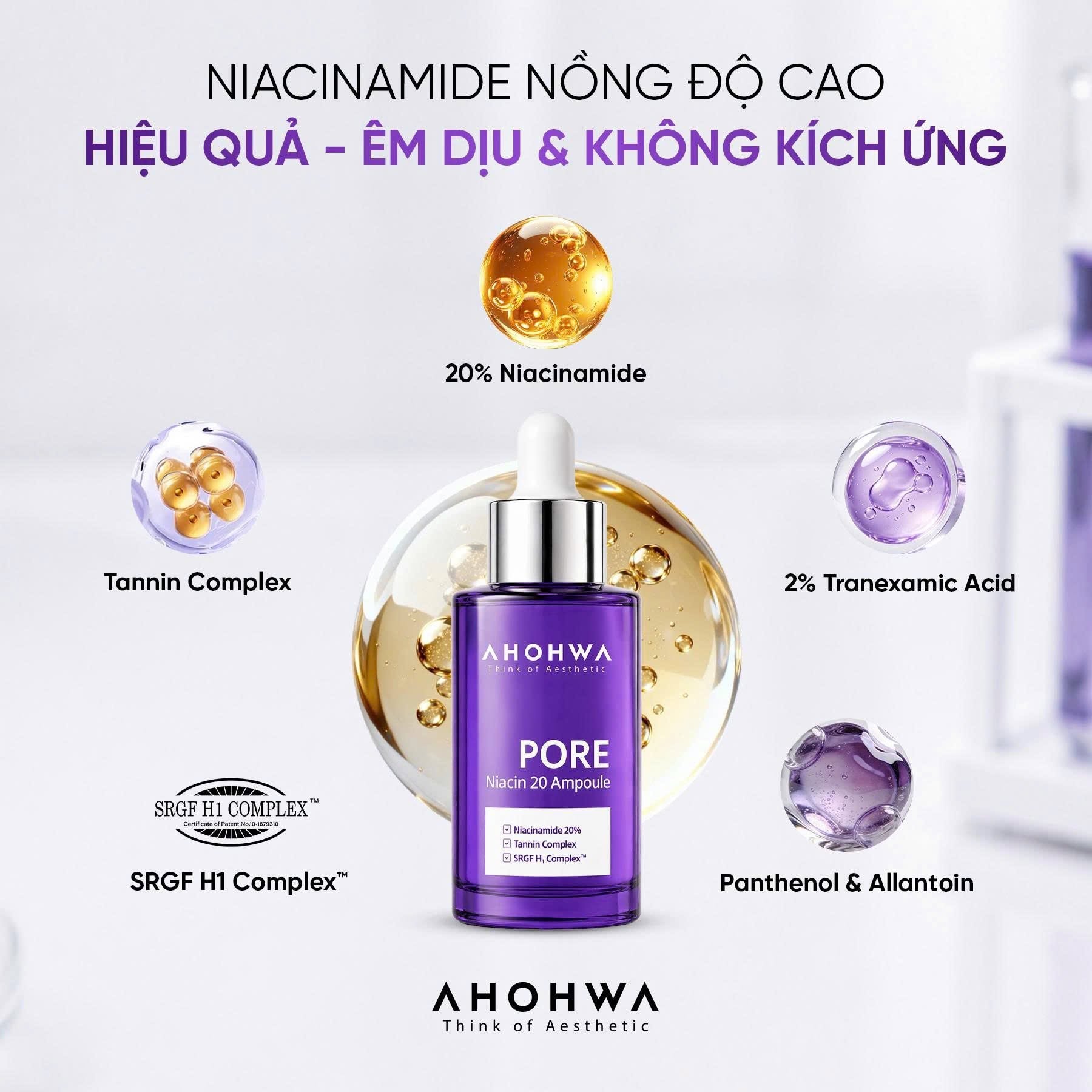 Tinh chất dưỡng trắng se khít lỗ chân lông Ahohwa Pore Niacin 20 Ampoule