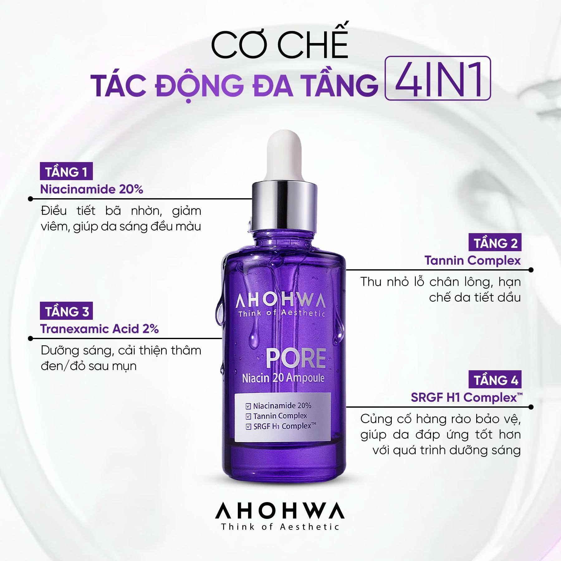 Tinh chất dưỡng trắng se khít lỗ chân lông Ahohwa Pore Niacin 20 Ampoule