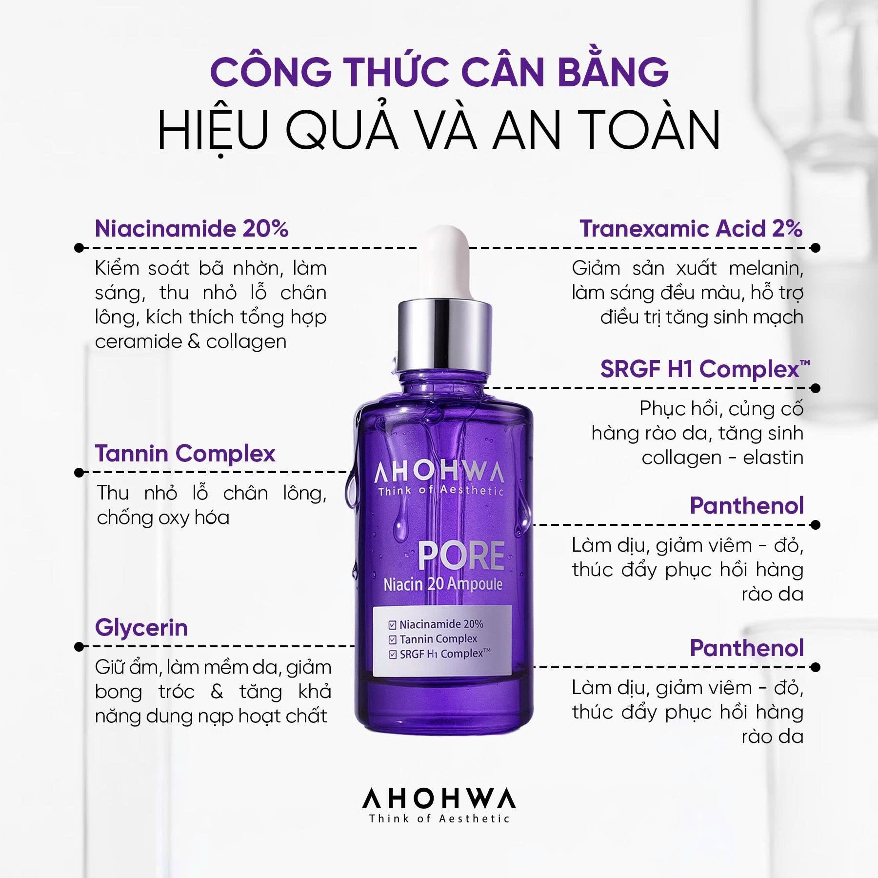 Tinh chất dưỡng trắng se khít lỗ chân lông Ahohwa Pore Niacin 20 Ampoule