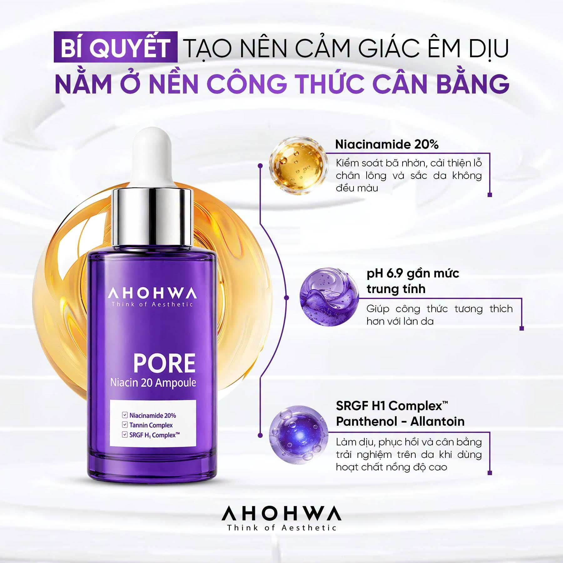 Tinh chất dưỡng trắng se khít lỗ chân lông Ahohwa Pore Niacin 20 Ampoule