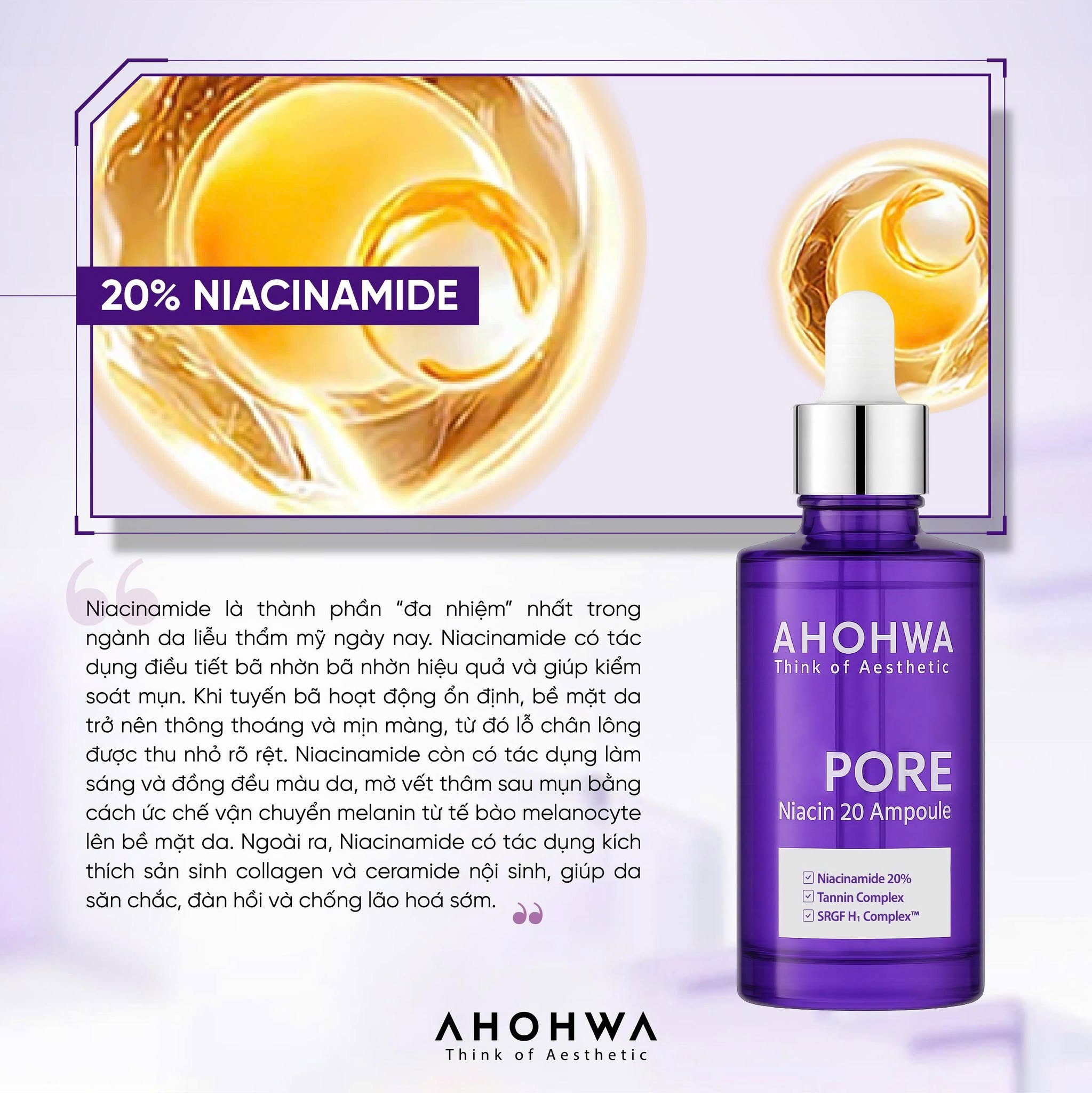Tinh chất dưỡng trắng se khít lỗ chân lông Ahohwa Pore Niacin 20 Ampoule
