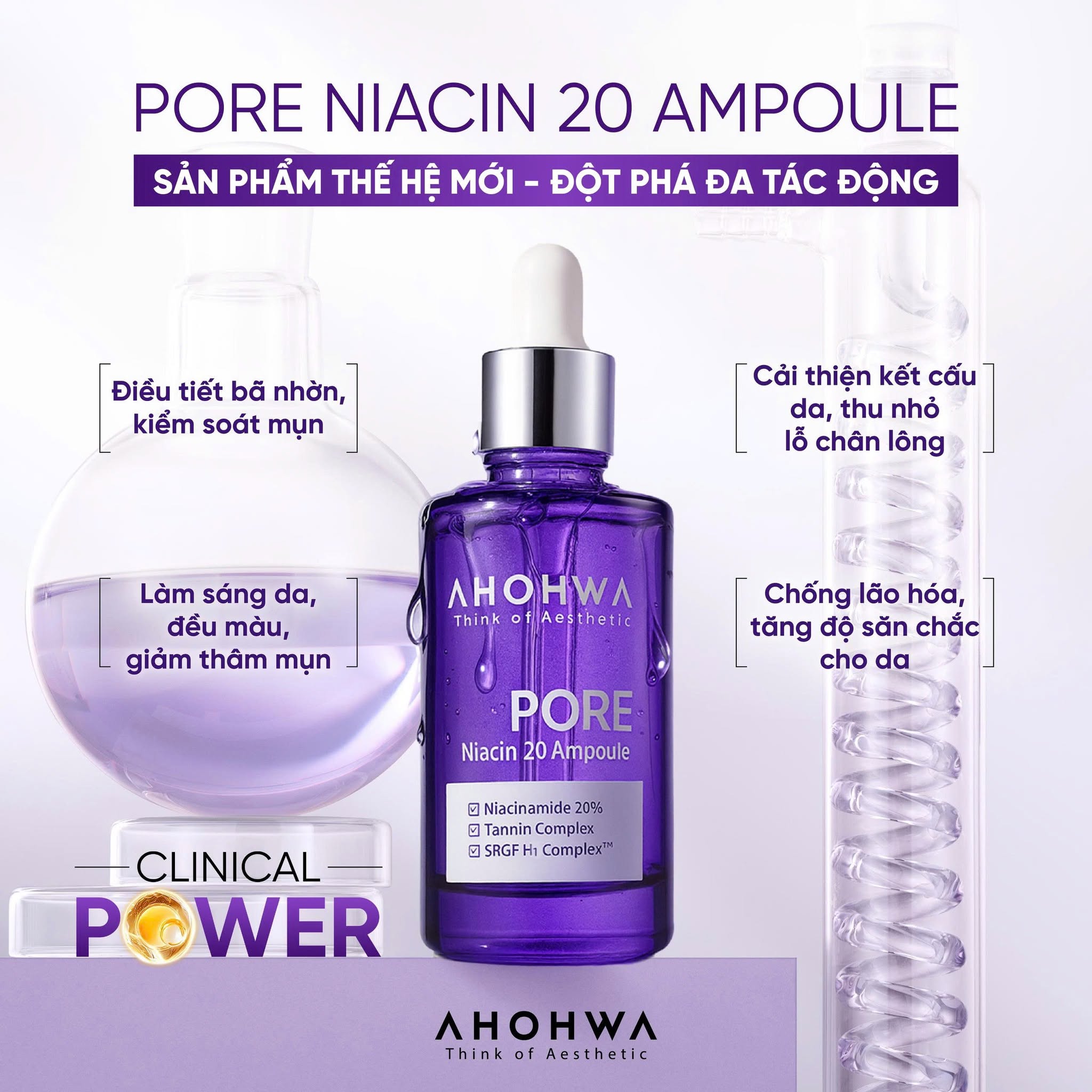 Tinh chất dưỡng trắng se khít lỗ chân lông Ahohwa Pore Niacin 20 Ampoule