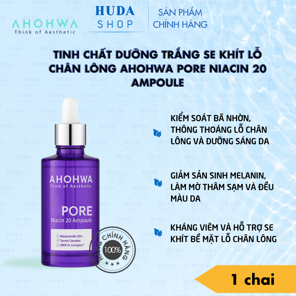 Tinh chất dưỡng trắng se khít lỗ chân lông Ahohwa Pore Niacin 20 Ampoule