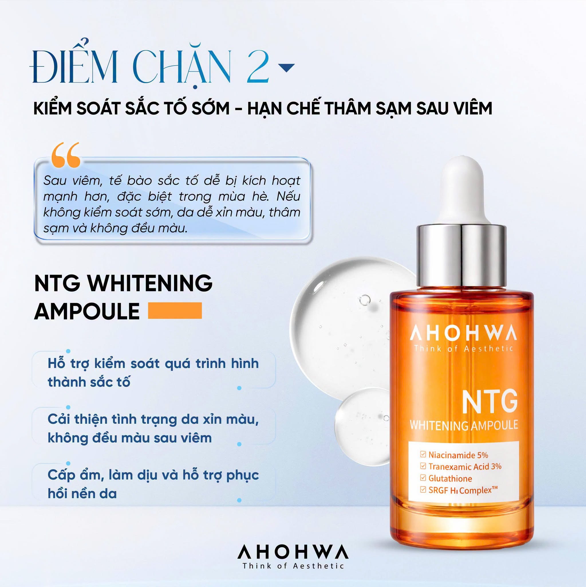 Tinh chất giảm nám đỏ dưỡng trắng kiểm soát tăng sắc tố Ahohwa Whitening Ampoule NTG
