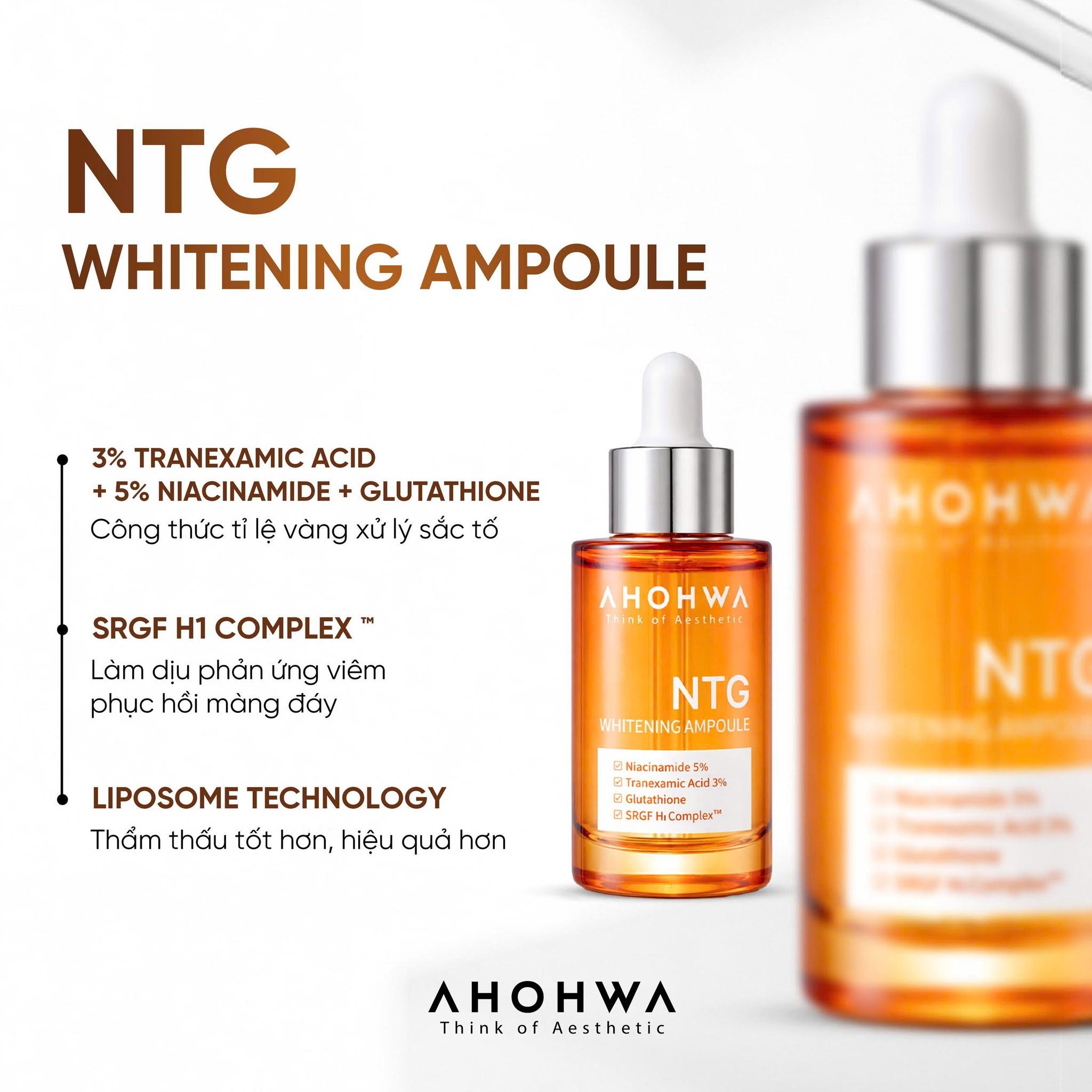 Tinh chất giảm nám đỏ dưỡng trắng kiểm soát tăng sắc tố Ahohwa Whitening Ampoule NTG