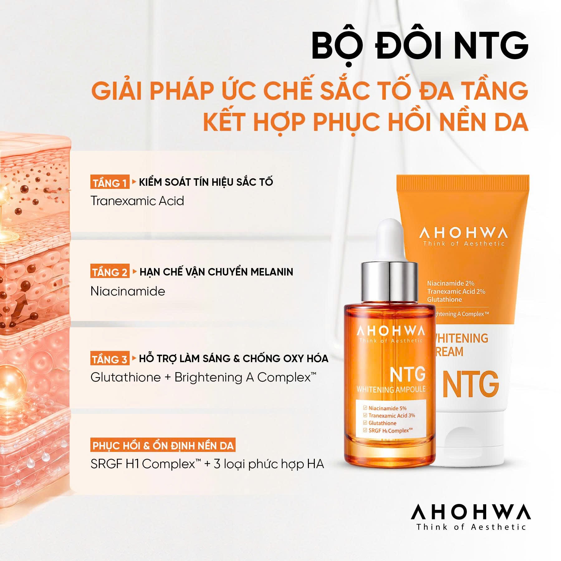 Tinh chất giảm nám đỏ dưỡng trắng kiểm soát tăng sắc tố Ahohwa Whitening Ampoule NTG