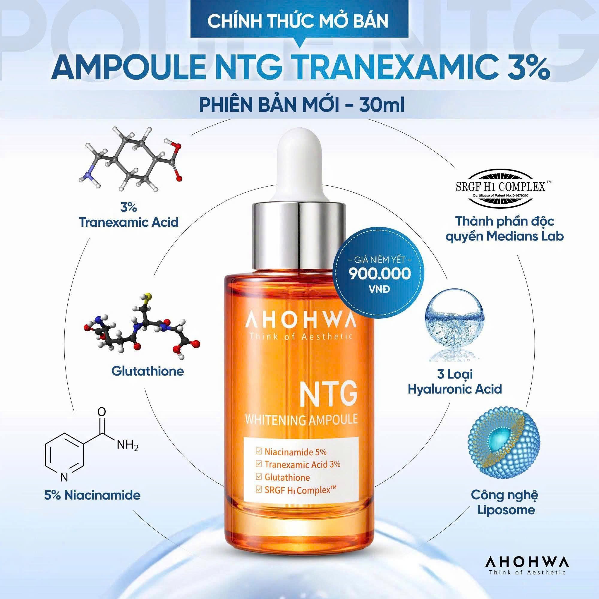 Tinh chất giảm nám đỏ dưỡng trắng kiểm soát tăng sắc tố Ahohwa Whitening Ampoule NTG