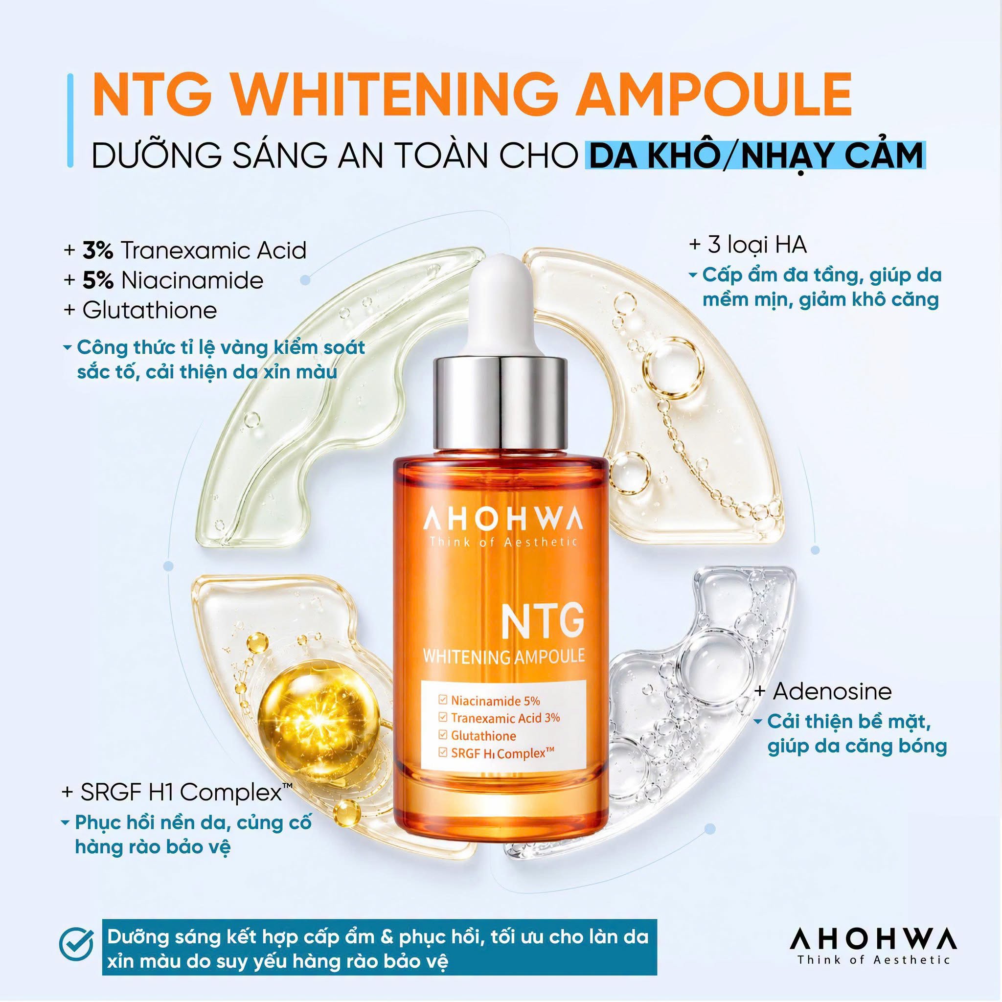Tinh chất giảm nám đỏ dưỡng trắng kiểm soát tăng sắc tố Ahohwa Whitening Ampoule NTG