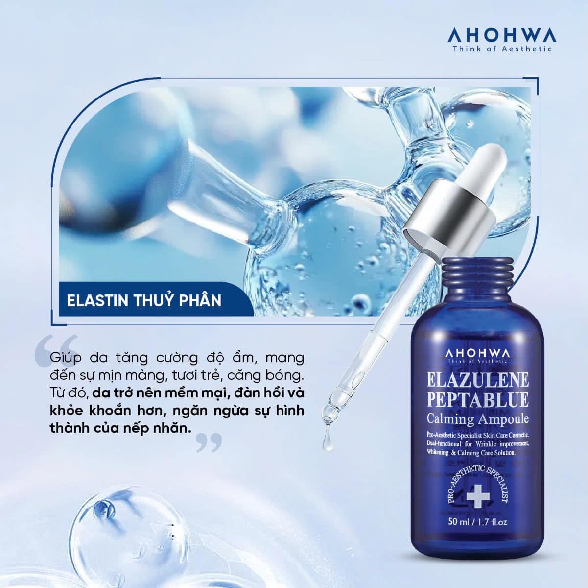 Tinh chất phục hồi trẻ hóa tế bào sinh học Ahohwa Elazulene Peptablue Calming Ampoule