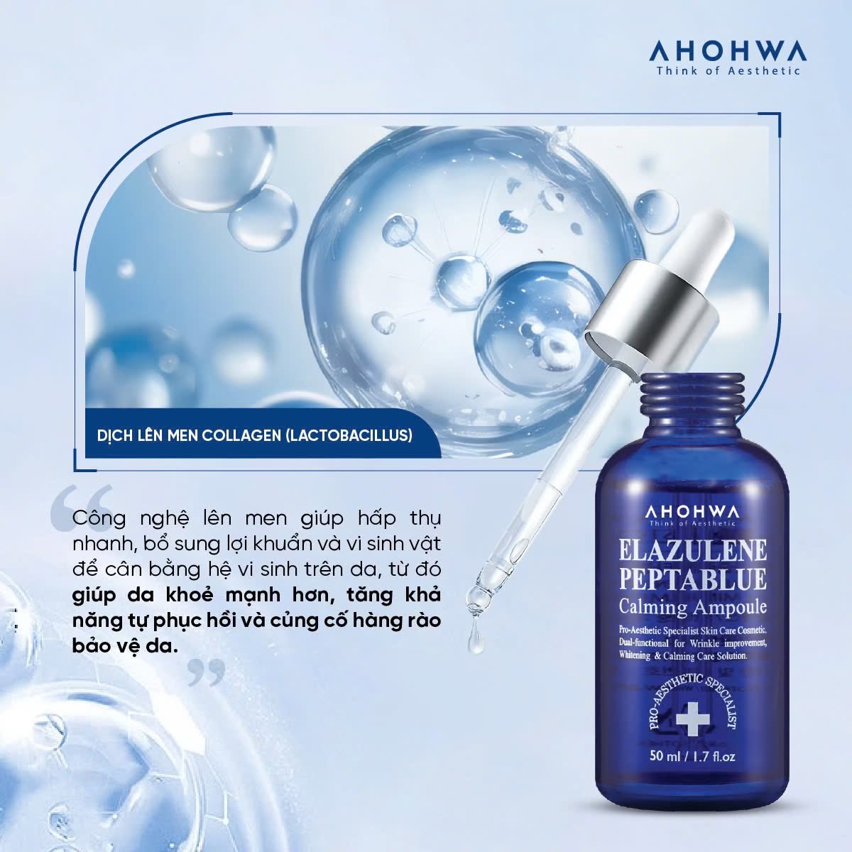 Tinh chất phục hồi trẻ hóa tế bào sinh học Ahohwa Elazulene Peptablue Calming Ampoule