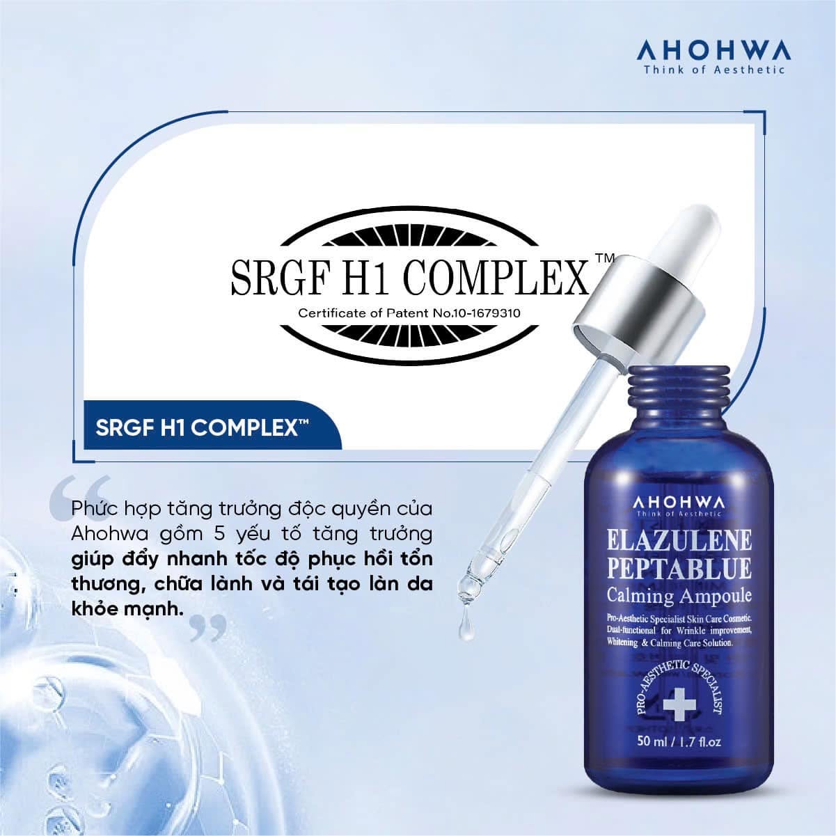 Tinh chất phục hồi trẻ hóa tế bào sinh học Ahohwa Elazulene Peptablue Calming Ampoule
