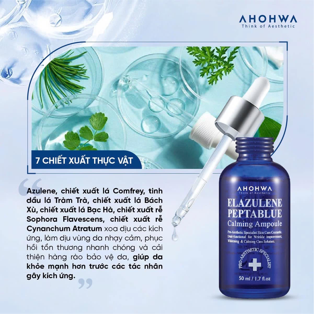 Tinh chất phục hồi trẻ hóa tế bào sinh học Ahohwa Elazulene Peptablue Calming Ampoule