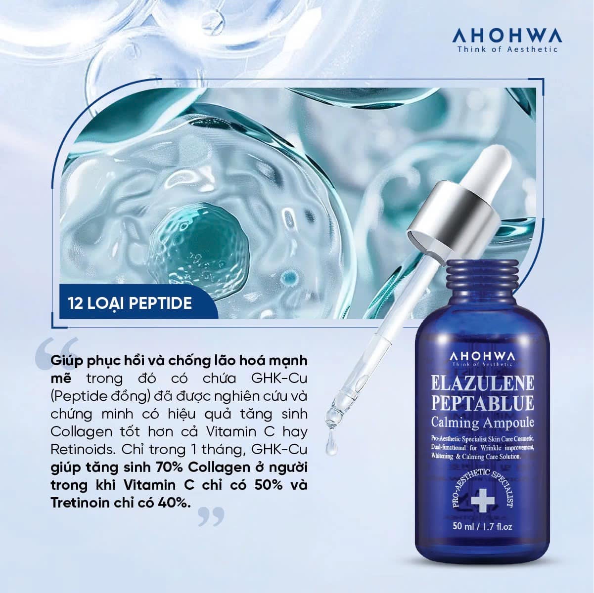 Tinh chất phục hồi trẻ hóa tế bào sinh học Ahohwa Elazulene Peptablue Calming Ampoule