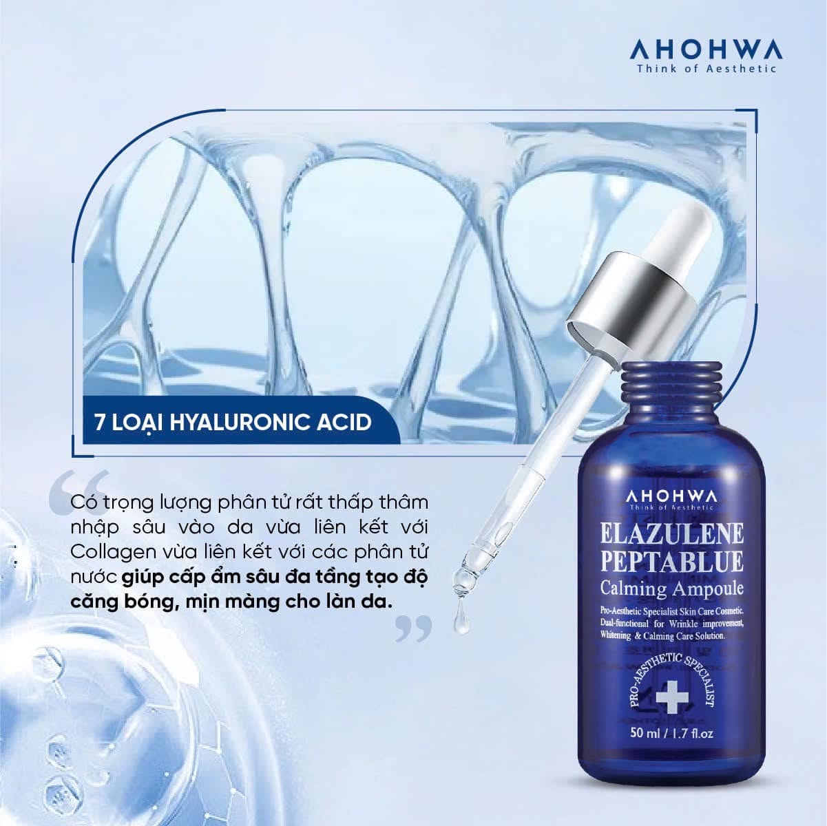 Tinh chất phục hồi trẻ hóa tế bào sinh học Ahohwa Elazulene Peptablue Calming Ampoule