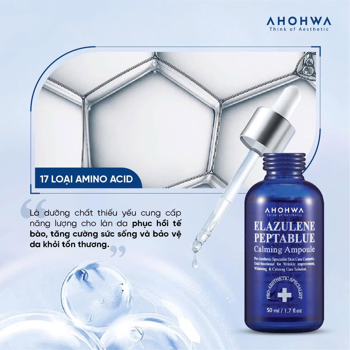 Tinh chất phục hồi trẻ hóa tế bào sinh học Ahohwa Elazulene Peptablue Calming Ampoule