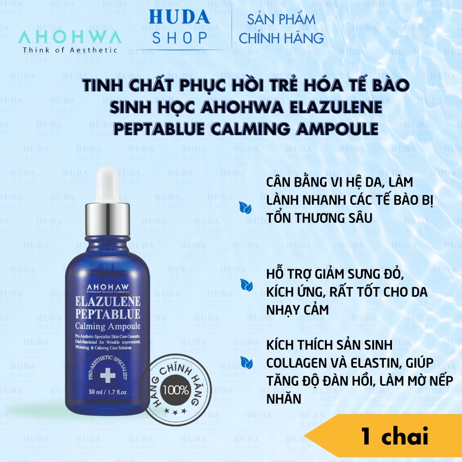 Tinh chất phục hồi trẻ hóa tế bào sinh học Ahohwa Elazulene Peptablue Calming Ampoule