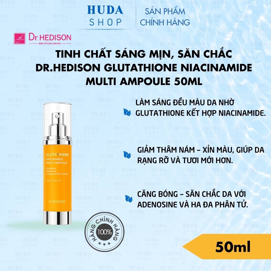Tinh chất sáng mịn, săn chắc Dr.Hedison Glutathione Niacinamide Multi Ampoule 50ml