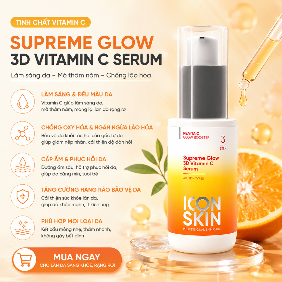 Tinh chất vitamin cải thiện chống lão hoá da Icon Skin Supreme Glow 3D Vitamin C Serum