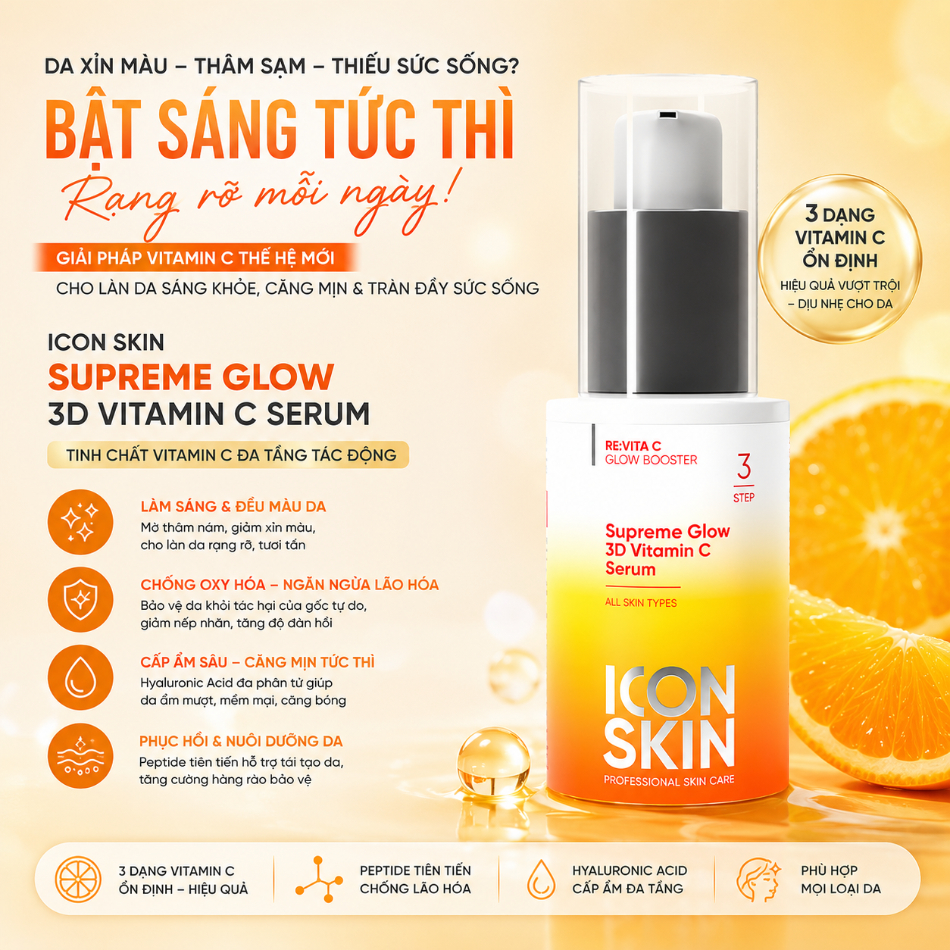 Tinh chất vitamin cải thiện chống lão hoá da Icon Skin Supreme Glow 3D Vitamin C Serum