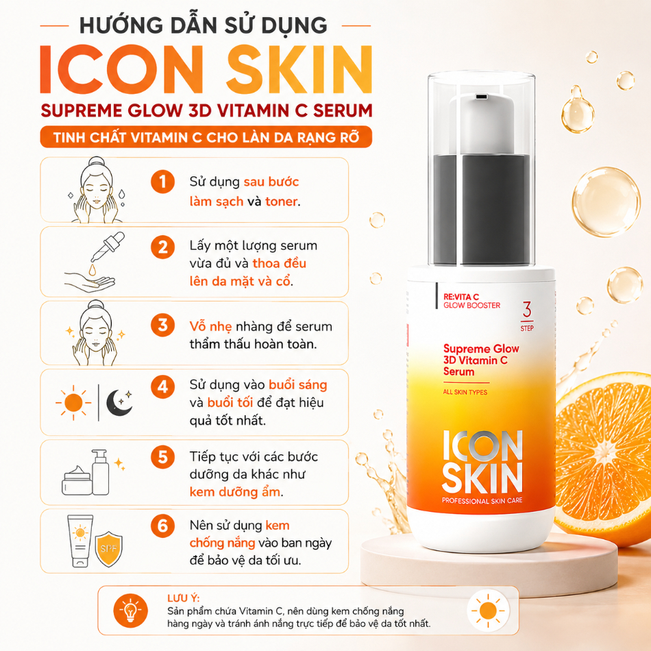 Tinh chất vitamin cải thiện chống lão hoá da Icon Skin Supreme Glow 3D Vitamin C Serum