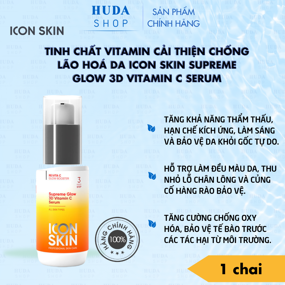 Tinh chất vitamin cải thiện chống lão hoá da Icon Skin Supreme Glow 3D Vitamin C Serum