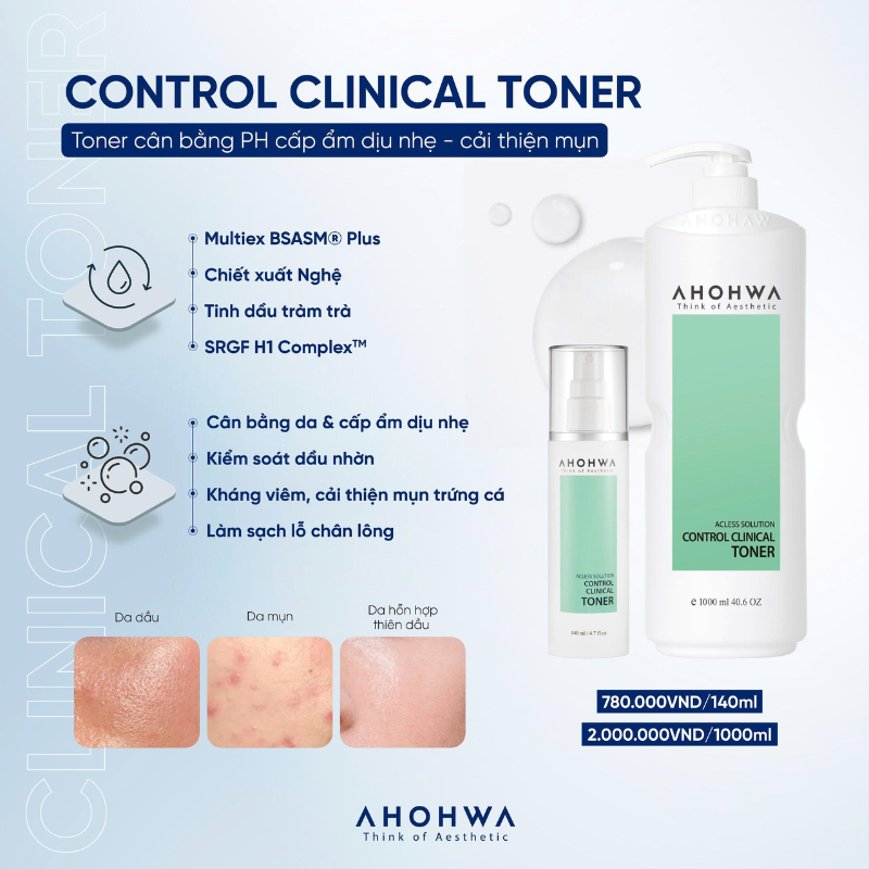 Toner cân bằng cấp ẩm cải thiện mụn Ahohwa Acless Solution Control Clinical Toner
