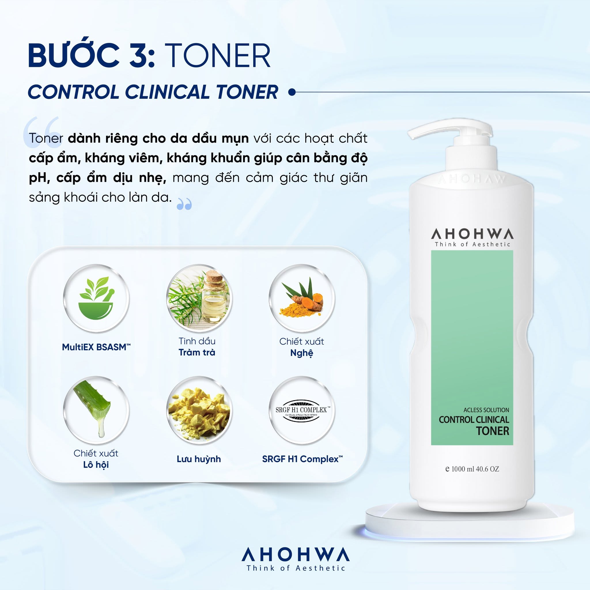 Toner cân bằng cấp ẩm cải thiện mụn Ahohwa Acless Solution Control Clinical Toner