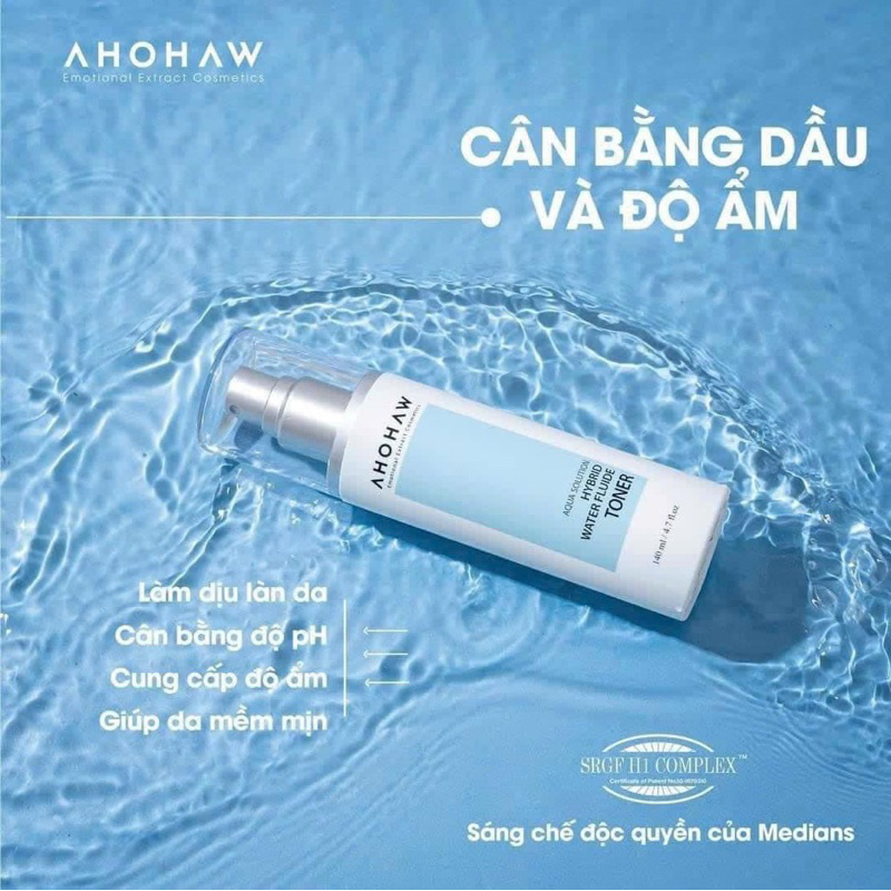 Toner cân bằng cấp ẩm phục hồi da Ahohwa Aqua Solution Hybrid Water Fluide Tone