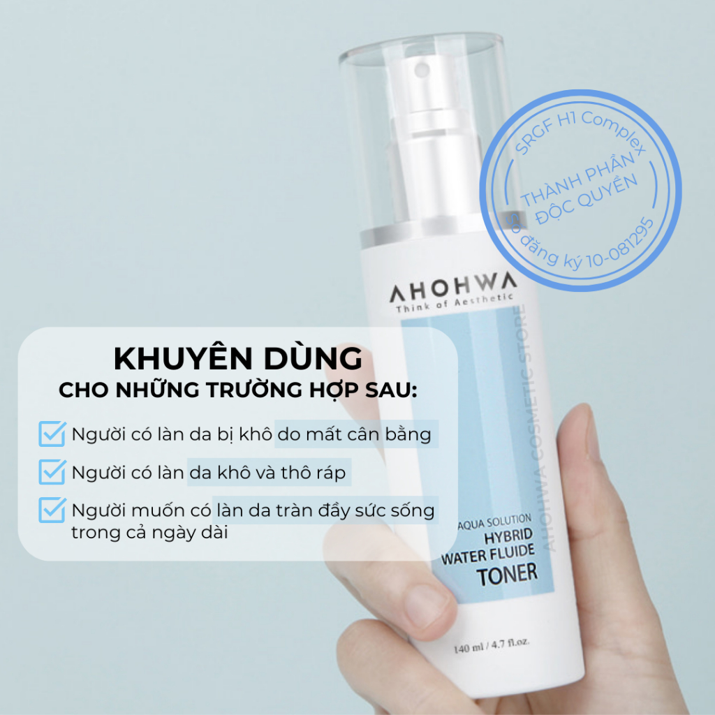 Toner cân bằng cấp ẩm phục hồi da Ahohwa Aqua Solution Hybrid Water Fluide Tone