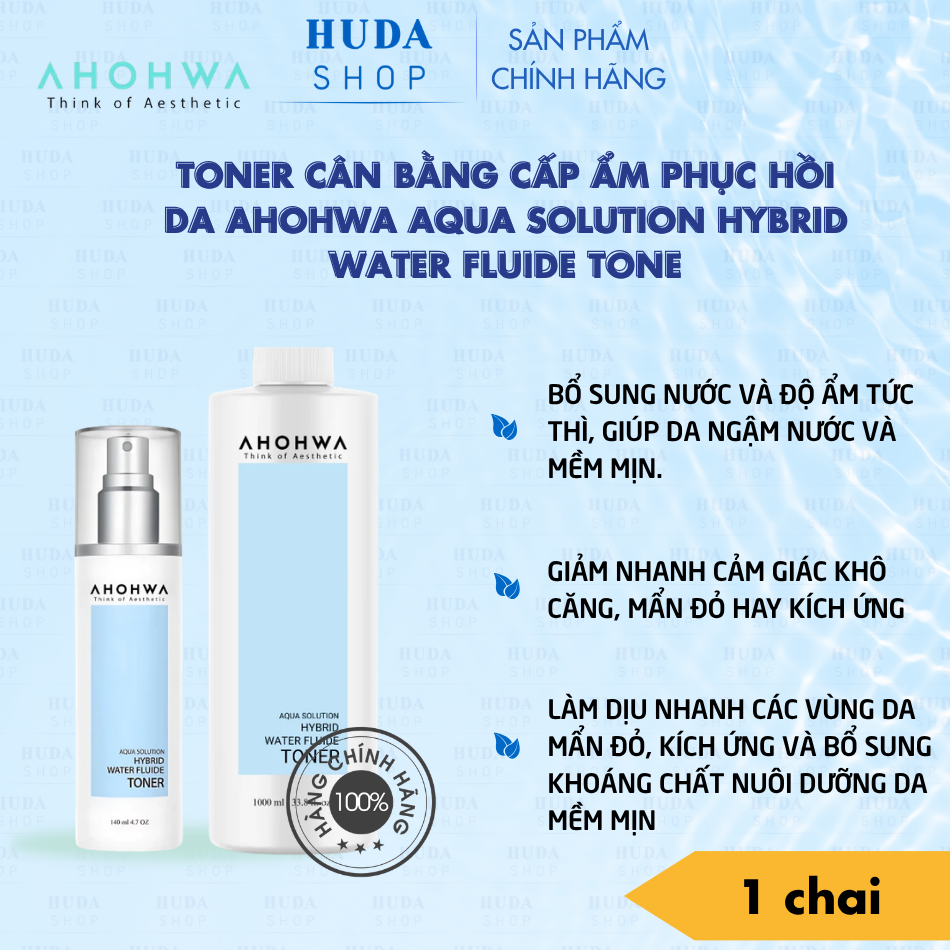 Toner cân bằng cấp ẩm phục hồi da Ahohwa Aqua Solution Hybrid Water Fluide Tone