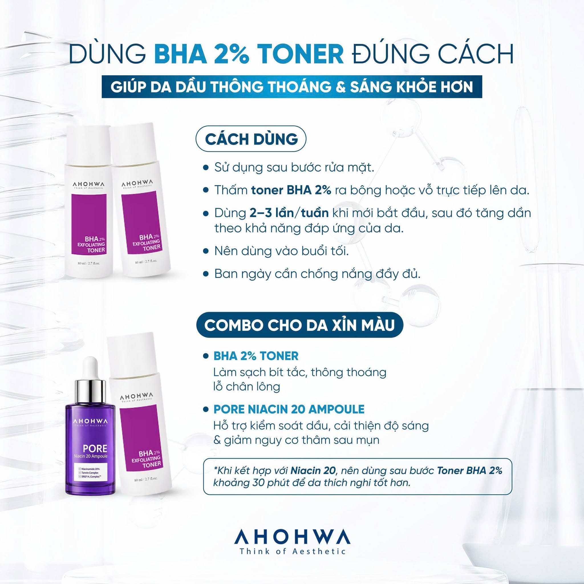 Toner hỗ trợ giảm mụn làm sạch bã nhờn thu nhỏ lỗ chân lông Ahohwa BHA 2% Exfoliating Toner