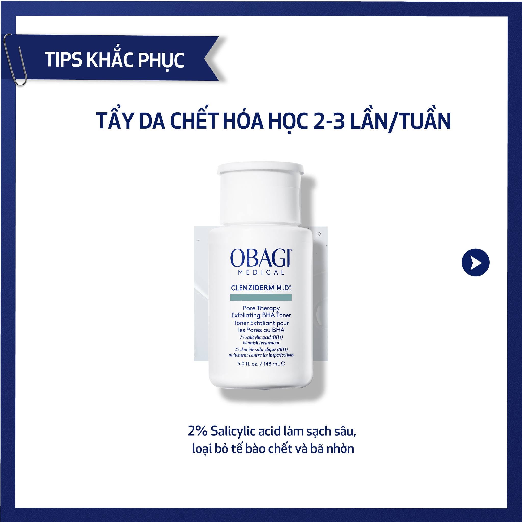 Toner tẩy da chết, ngừa mụn Obagi Clenziderm M.D. Exfoliating BHA Toner