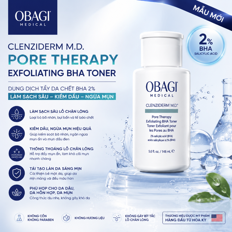 Toner tẩy da chết, ngừa mụn Obagi Clenziderm M.D. Exfoliating BHA Toner