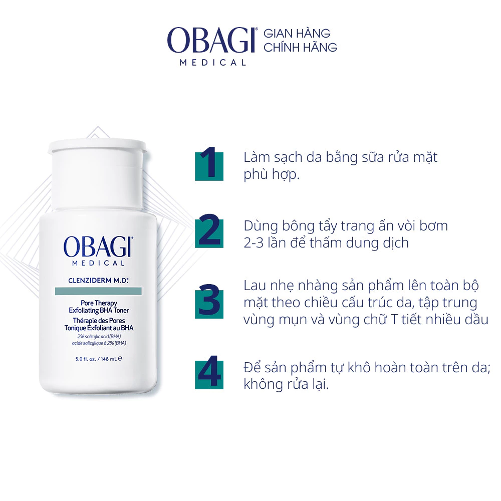 Toner tẩy da chết, ngừa mụn Obagi Clenziderm M.D. Exfoliating BHA Toner
