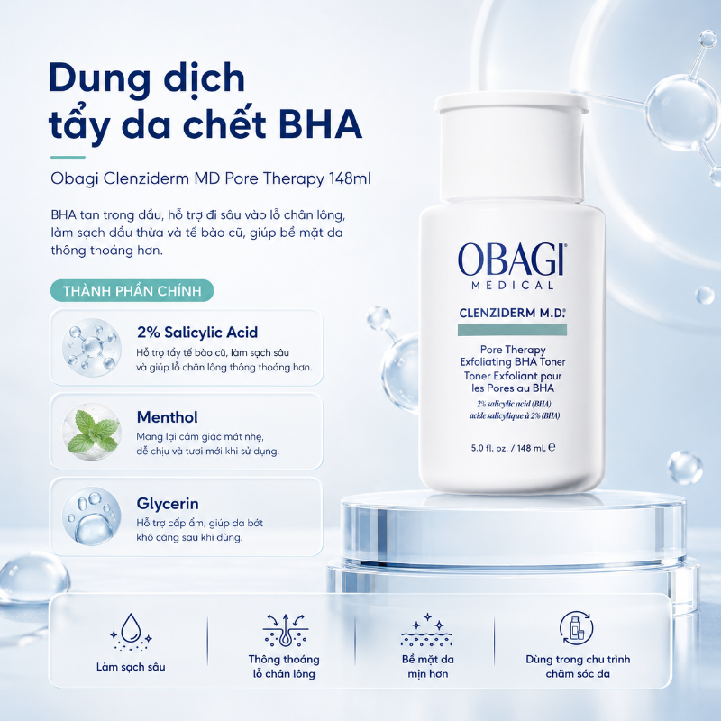 Toner tẩy da chết, ngừa mụn Obagi Clenziderm M.D. Exfoliating BHA Toner