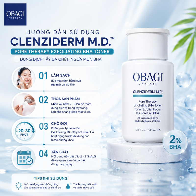 Toner tẩy da chết, ngừa mụn Obagi Clenziderm M.D. Exfoliating BHA Toner