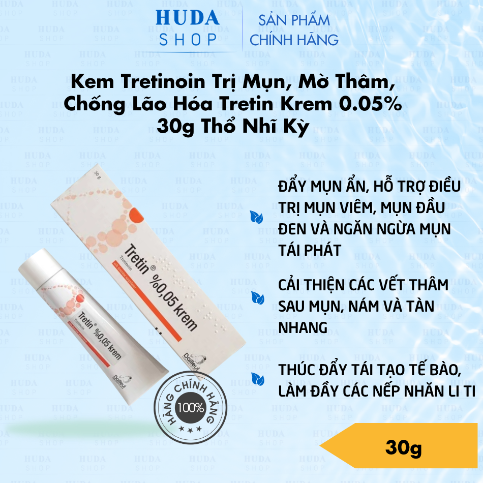 Kem Tretinoin Trị Mụn, Mờ Thâm, Chống Lão Hóa Tretin Krem 0.05% 30g Thổ Nhĩ Kỳ