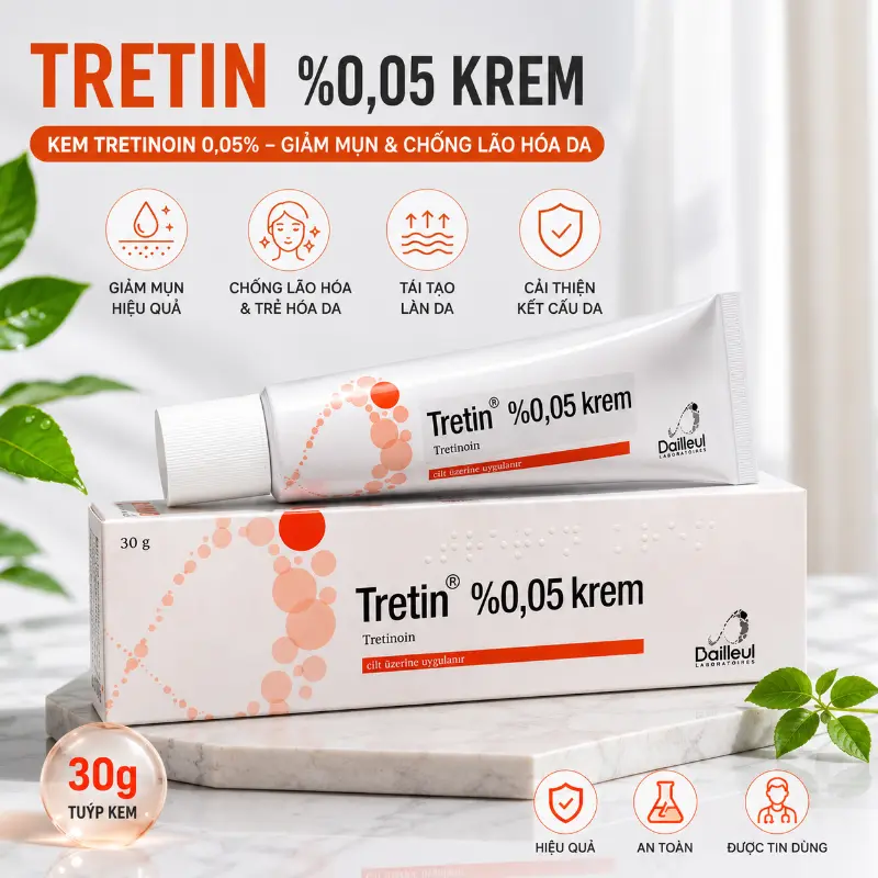 Kem Tretinoin Trị Mụn, Mờ Thâm, Chống Lão Hóa Tretin Krem 0.05% 30g Thổ Nhĩ Kỳ