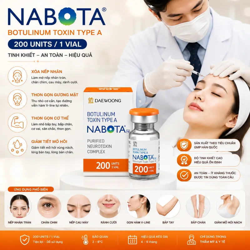Botox Nabota Botulium Toxin Type A 200 Units xoá nhăn, thon gọn cơ 3.webp